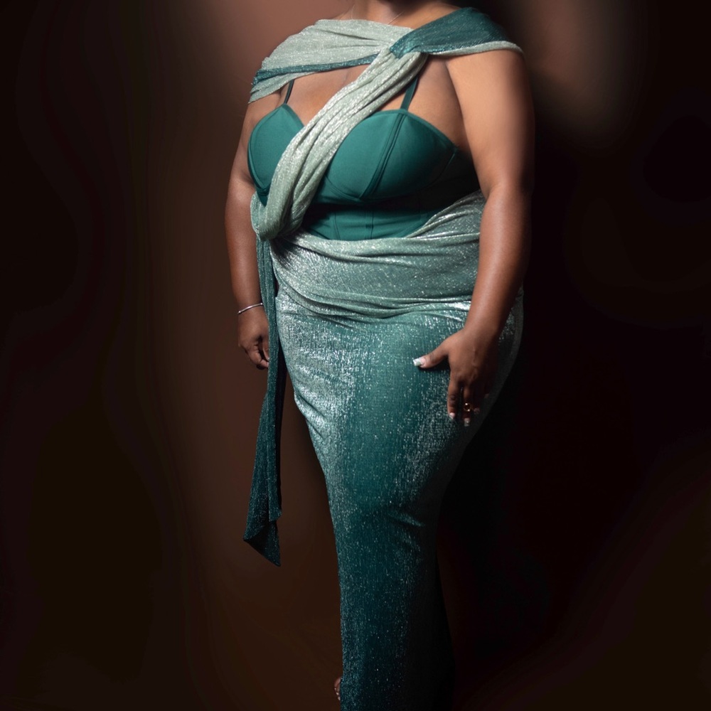 JLUXLABEL Green Celestina Draped Maxi Dress